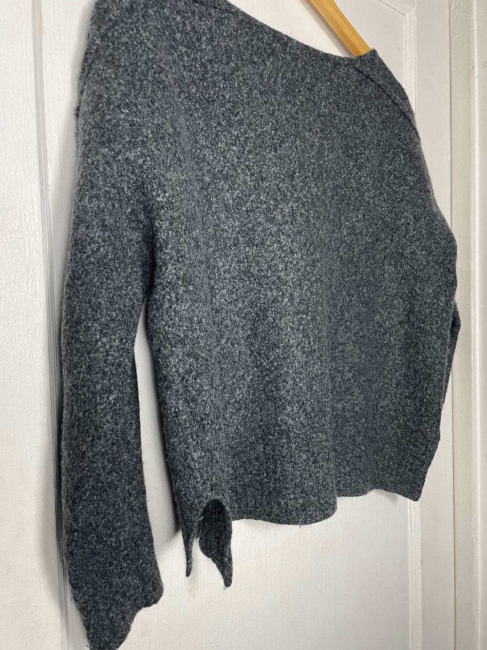 LINE Merino Wool Cashmere Sweater L Charcoal Gray Relaxed Boxy Knit Fall Cozy - Picture 5 of 7